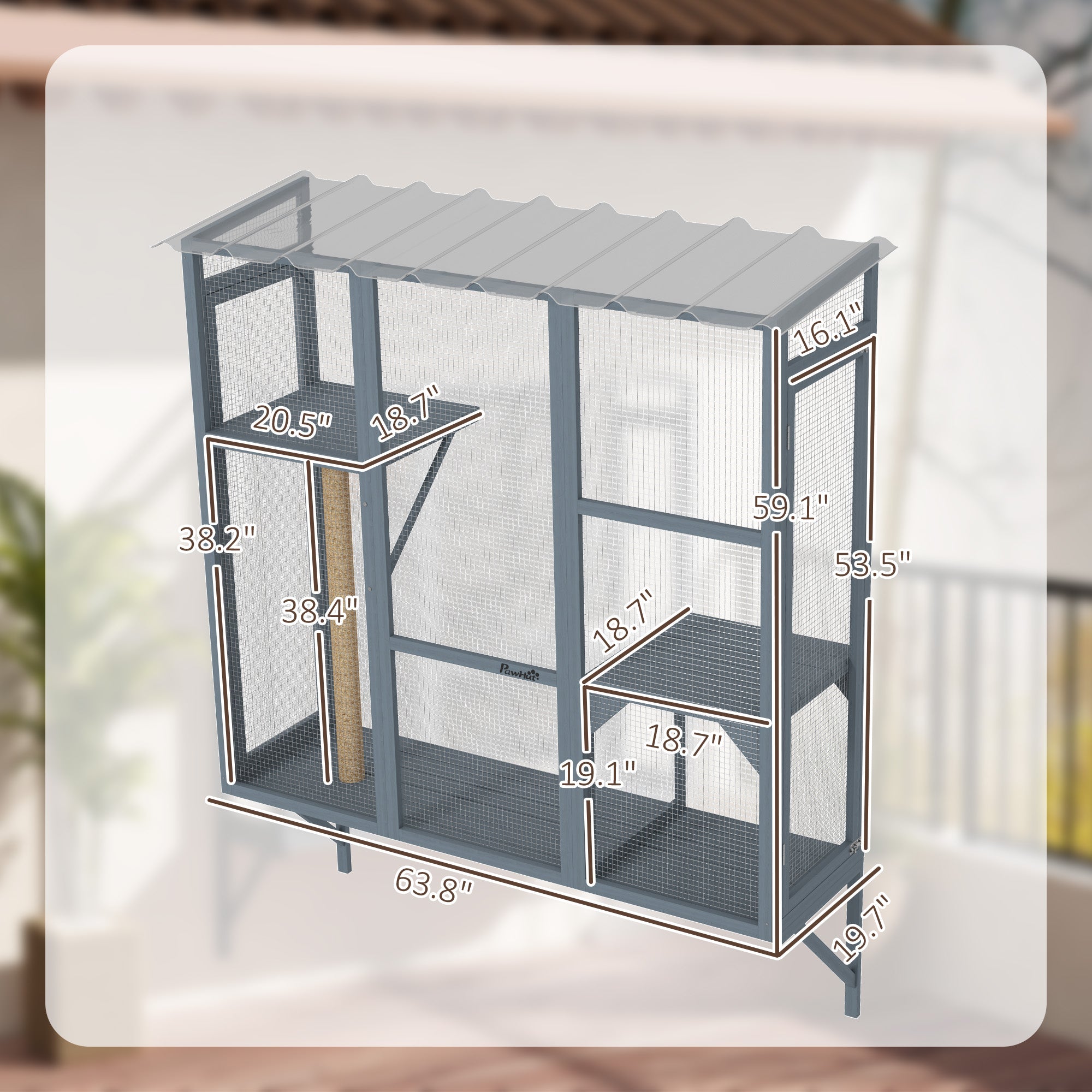 Outdoor Cat Enclosure with 2 Jumping Platforms, Gray