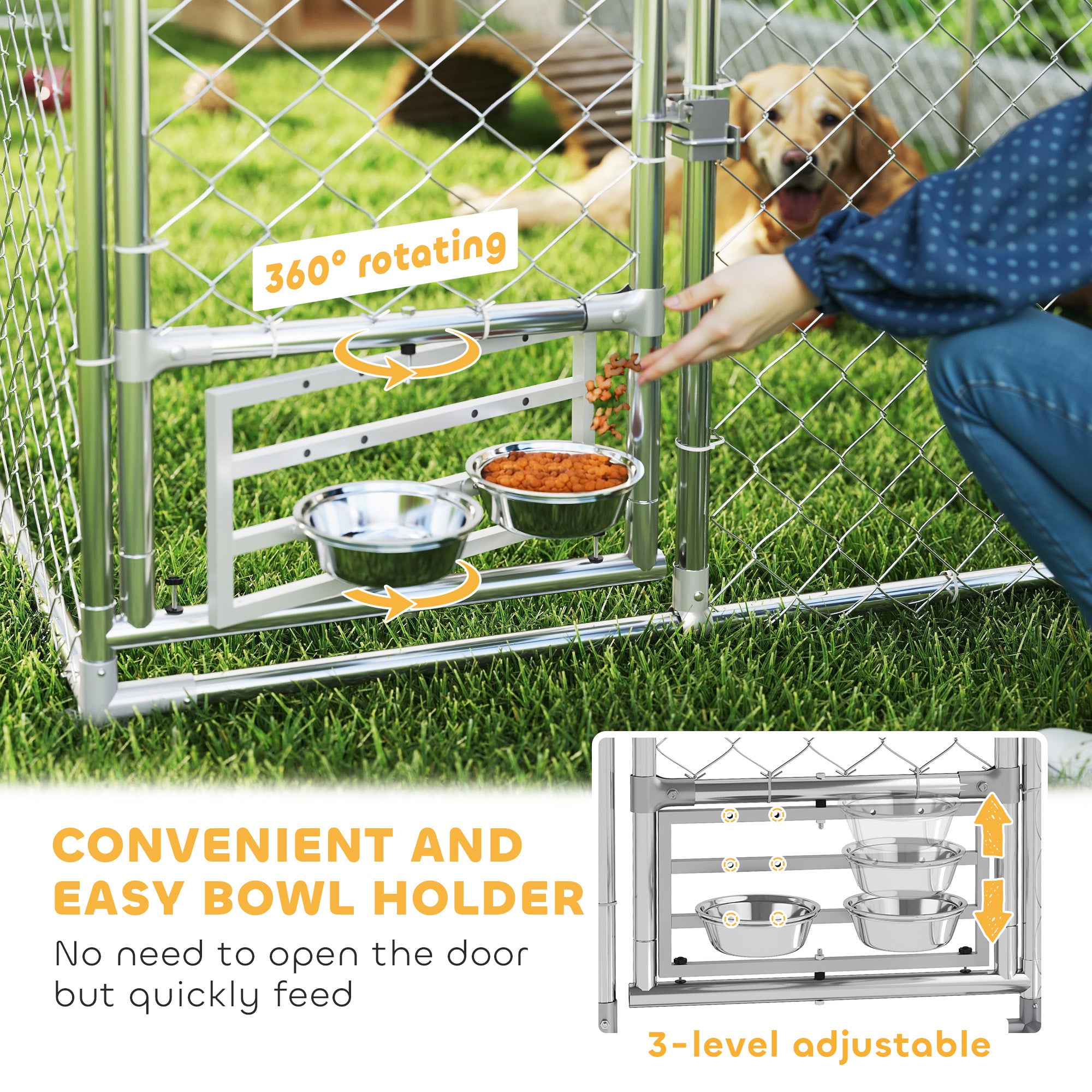 Outdoor Dog Kennel, 19.7' x 7.5' x 5.2', with Bowl Rack