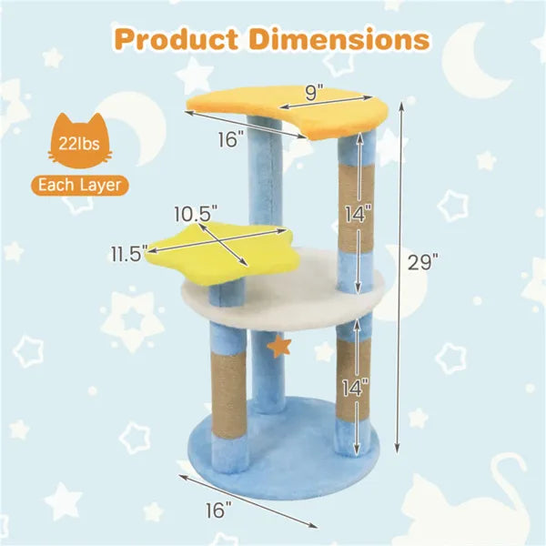 Moon & Star Cat Tree - 29" Blue, 4-Level