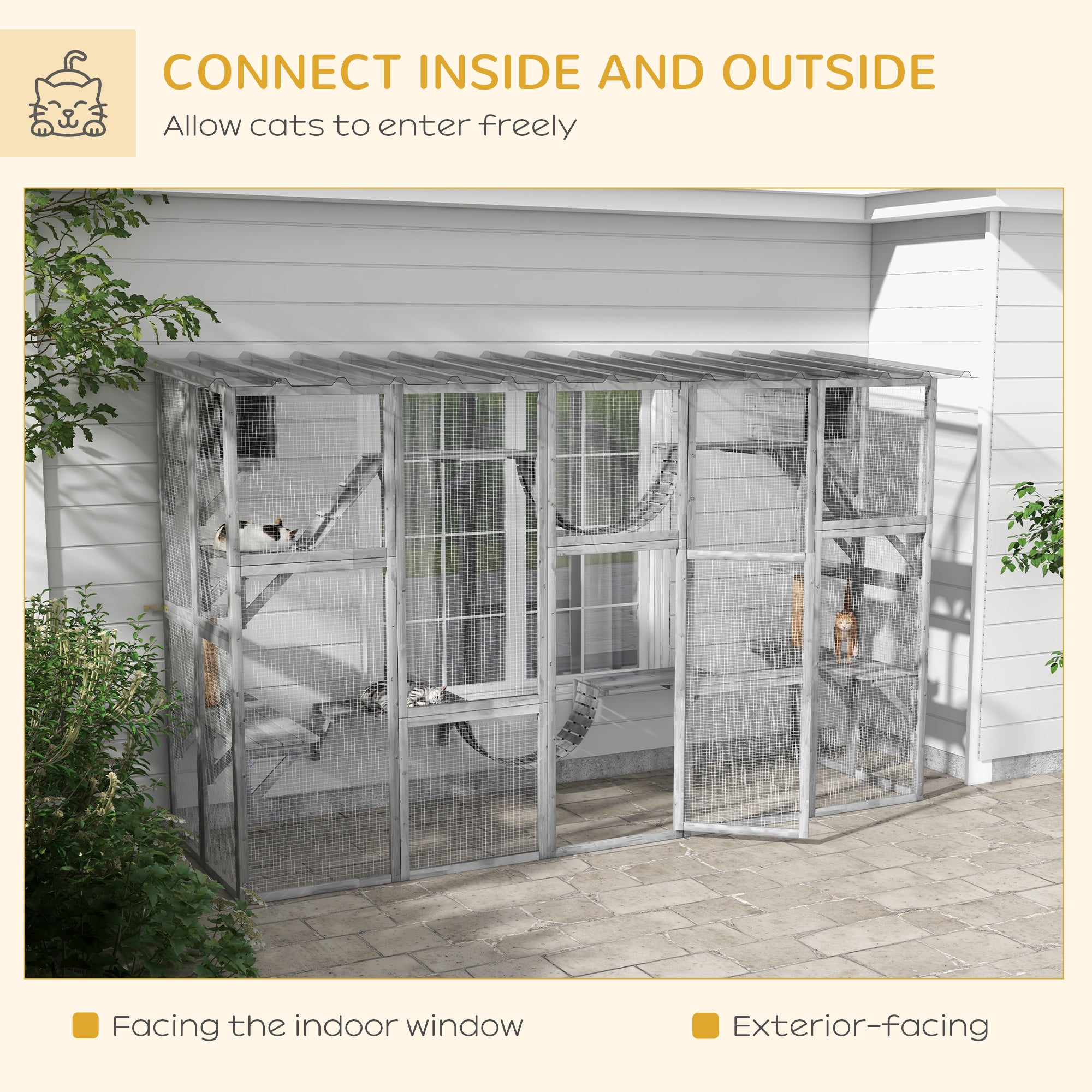 Catio Outdoor Cat Enclosure with Shelves & Bridges, Gray