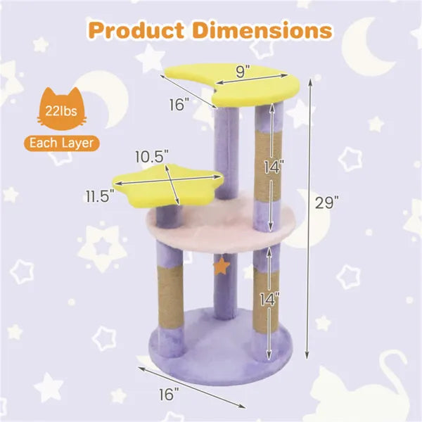 Moon & Star Cat Tree with Jute Scratching Posts - Purple