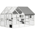 Outdoor Cat Enclosure, Waterproof Cover, 2 Condos, White