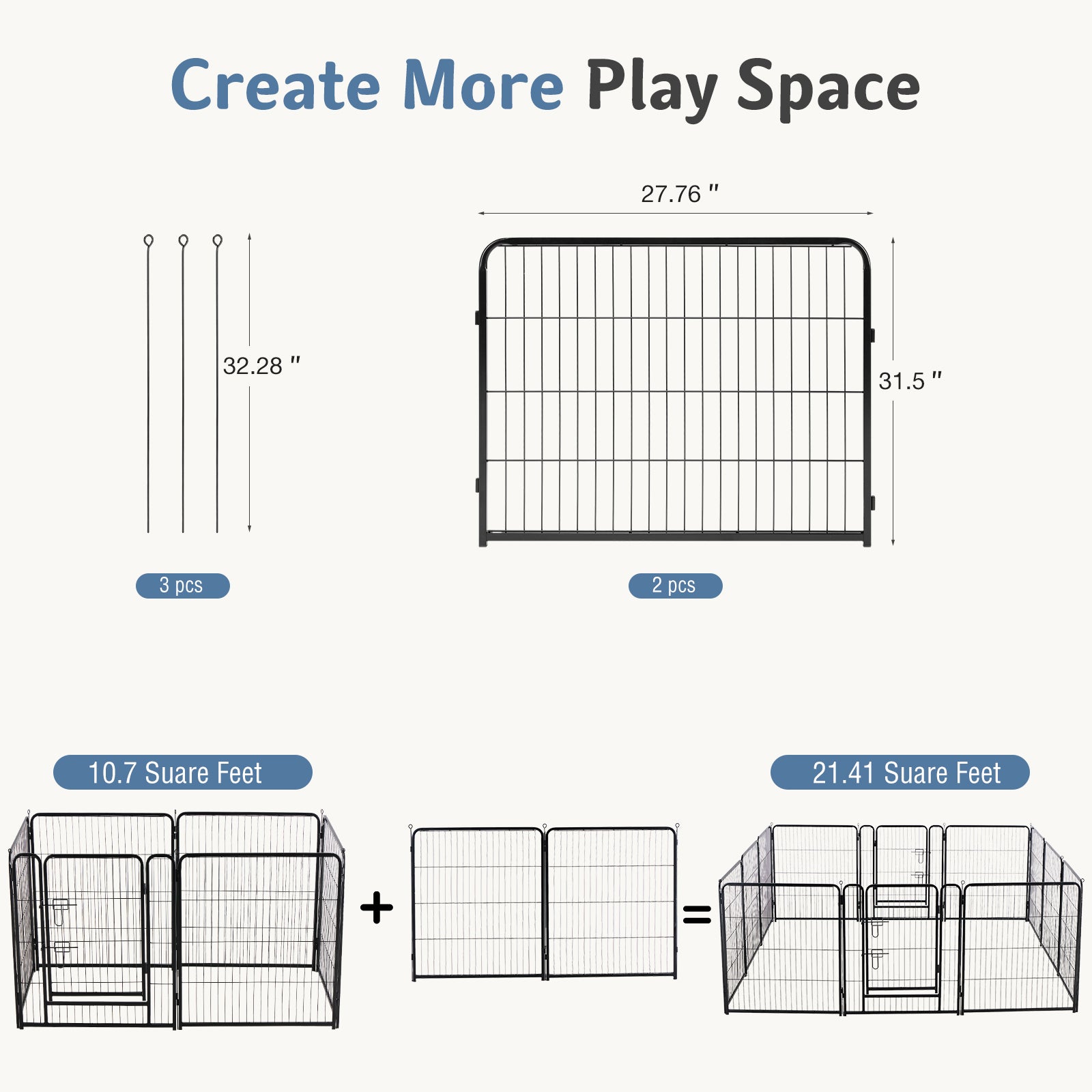 Foldable Steel Pet Enclosure with Door, 24-40 Inch Heights