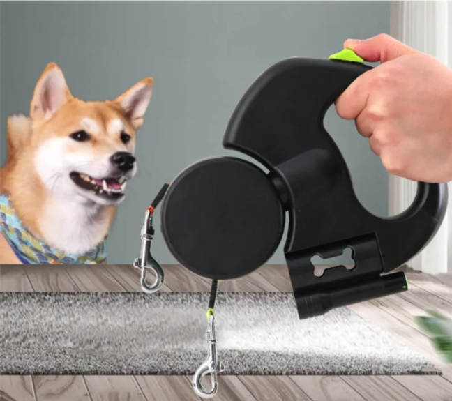 Telescopic Double Dog Leash with Light