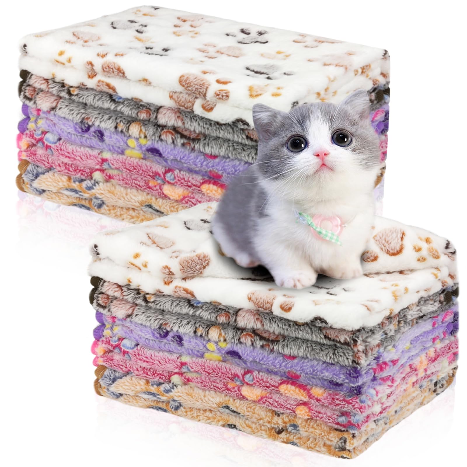 10-Piece Pet Blanket Set, 24" x 16" with Paw Print