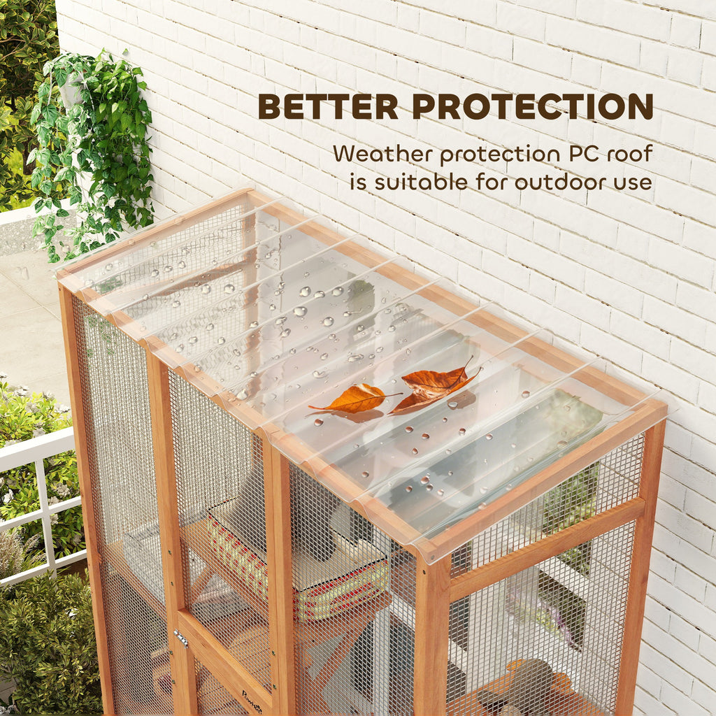 Large Wooden Cat Enclosure with 6 Platforms, Scratching Post