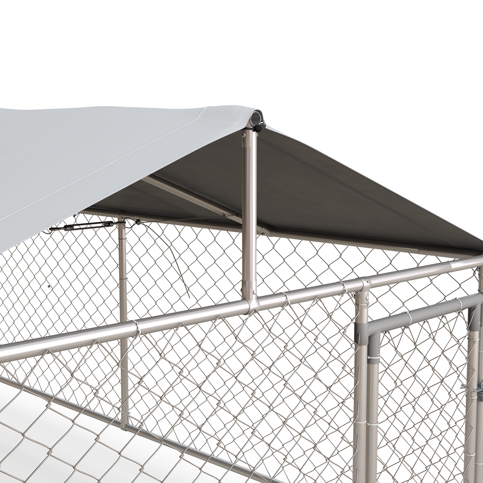 Large Outdoor Dog Kennel with Waterproof UV Roof, Silver